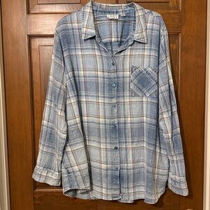 Joan Rivers QVC button-front Plaid Denim 100% Cotton shirt size XL EUC